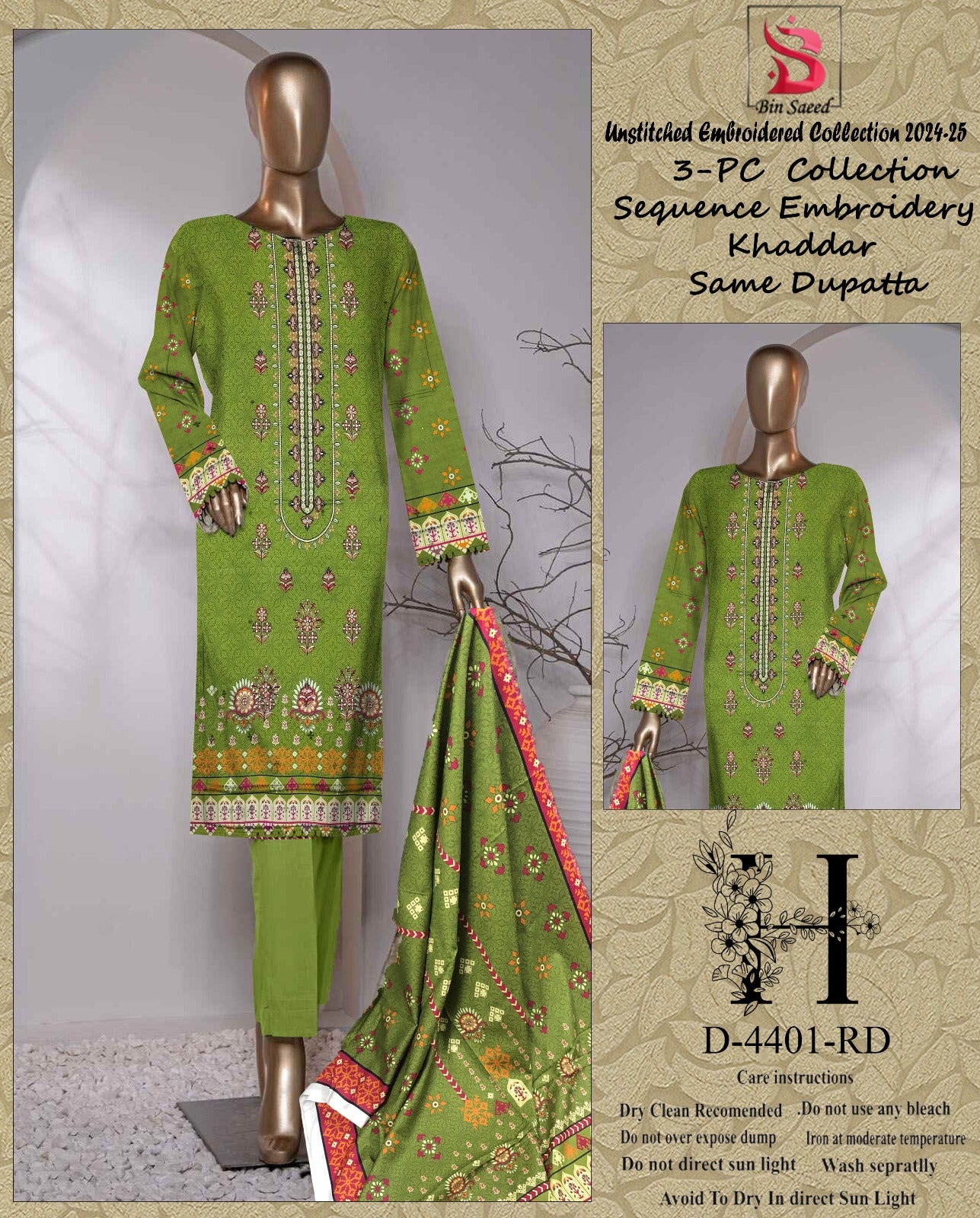 Khaddar Embroidered 3PC D#