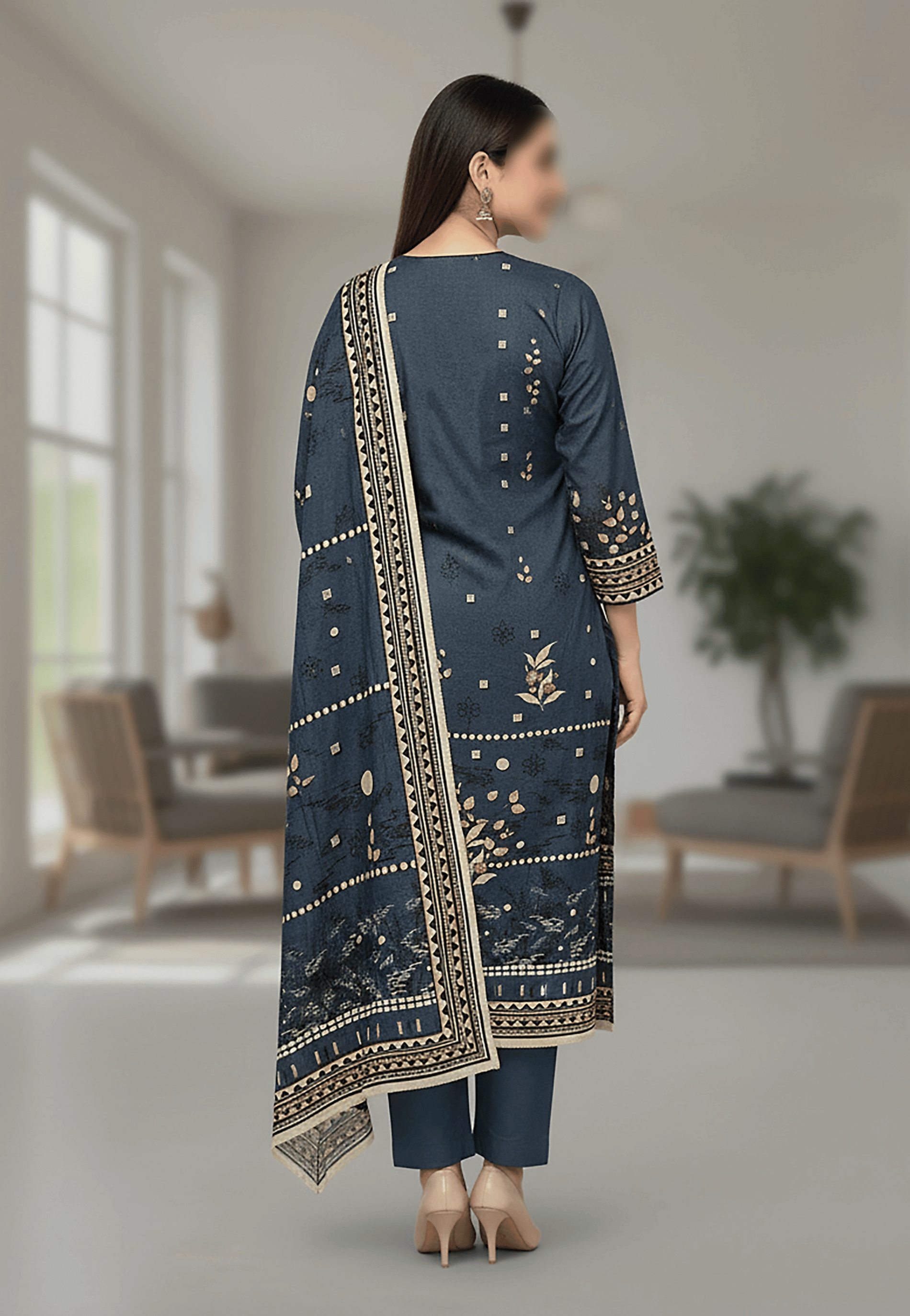 Gold-Printed 3-Piece Lawn Suit