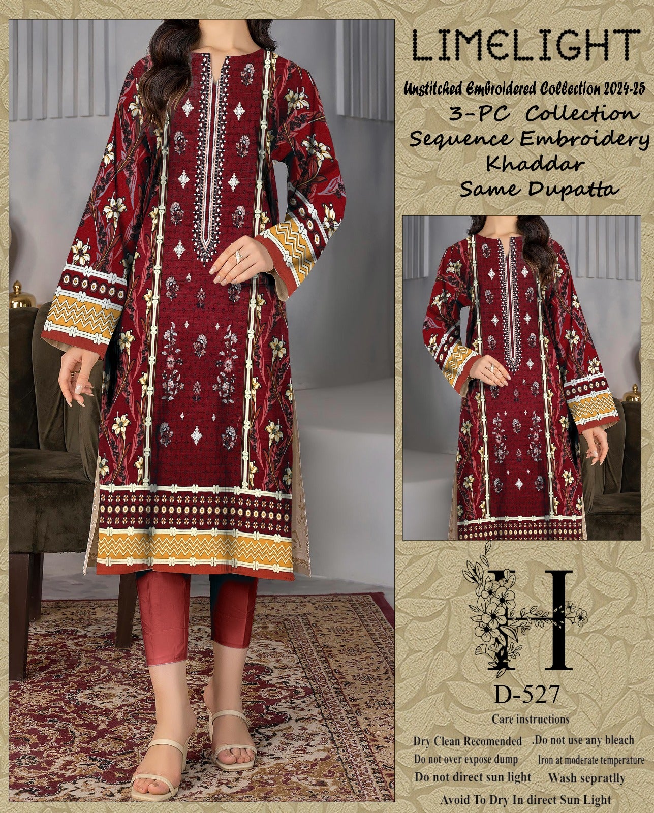 Khaddar Embroidered 3PC D#527