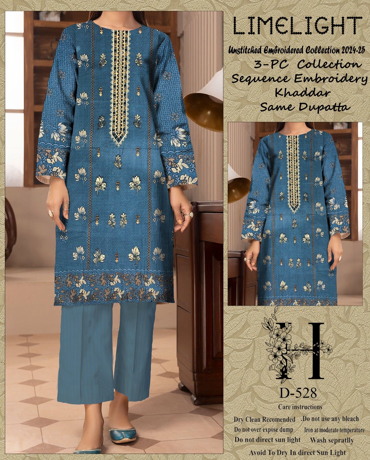 Khaddar Embroidered 3PC D#527